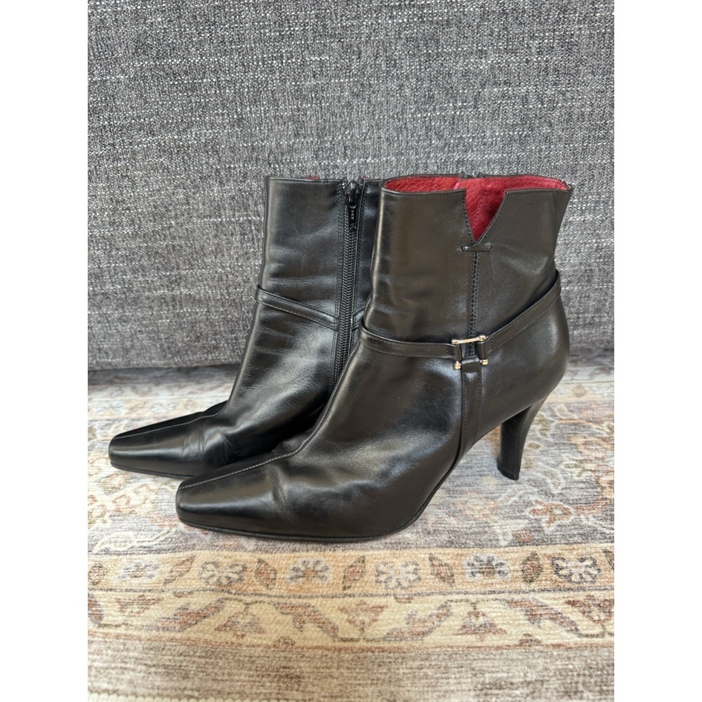 Donald J Pliner Womens Black Leather Square Toe Ankle Boots Buckle Strap 7.5 M - Picture 3 of 9
